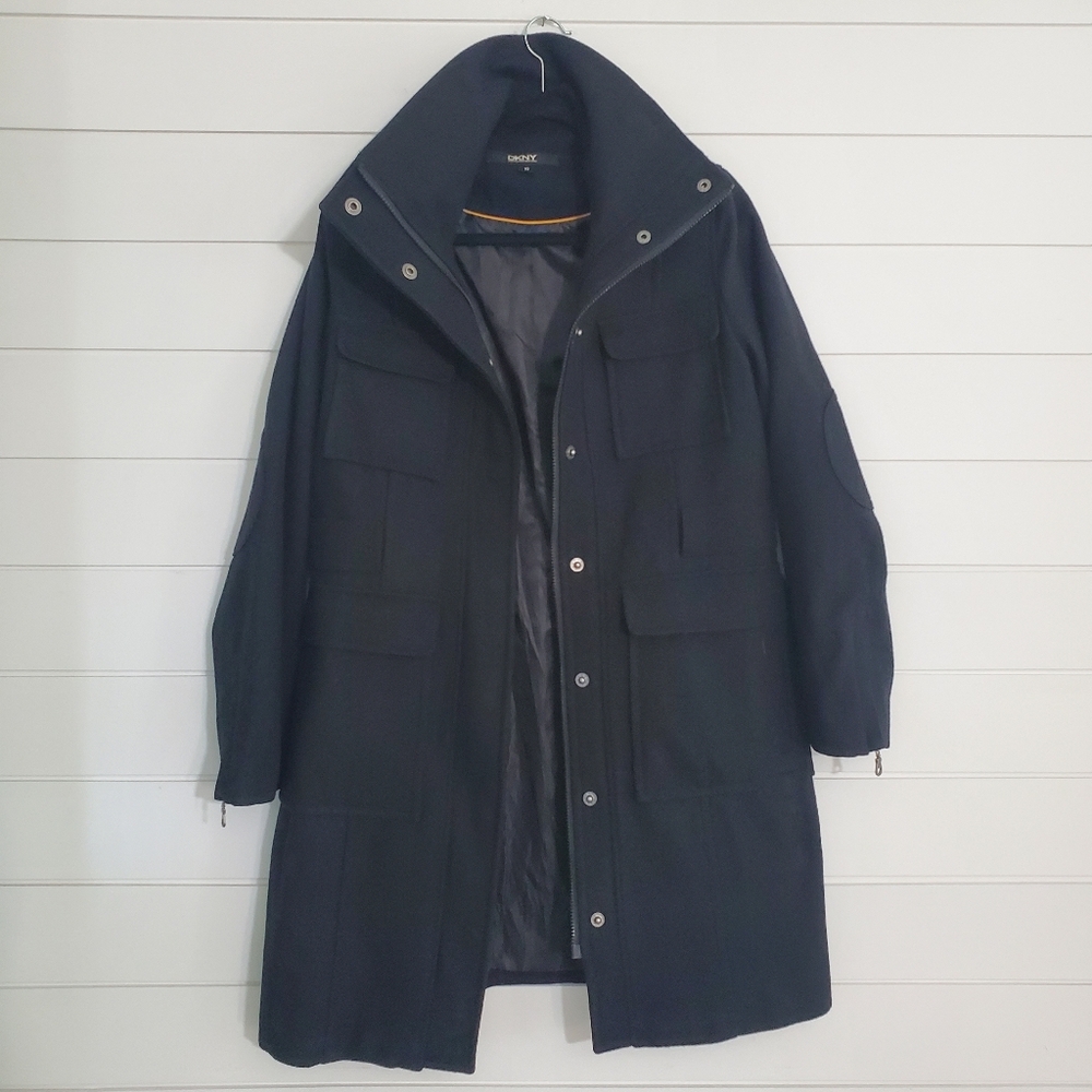 DKNY Women's Felt Cargo‎ Black Coat. Size 10